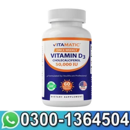 Vitamatic Vitamin D3 50,000 IU Weekly Dose 60 Veggie Capsules In Pakistan